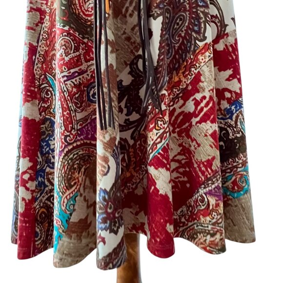 Lauren Ralph Lauren XL Dress Fall Boho Faux Wrap Stretch Patchwork Paisley belt - Picture 9 of 15